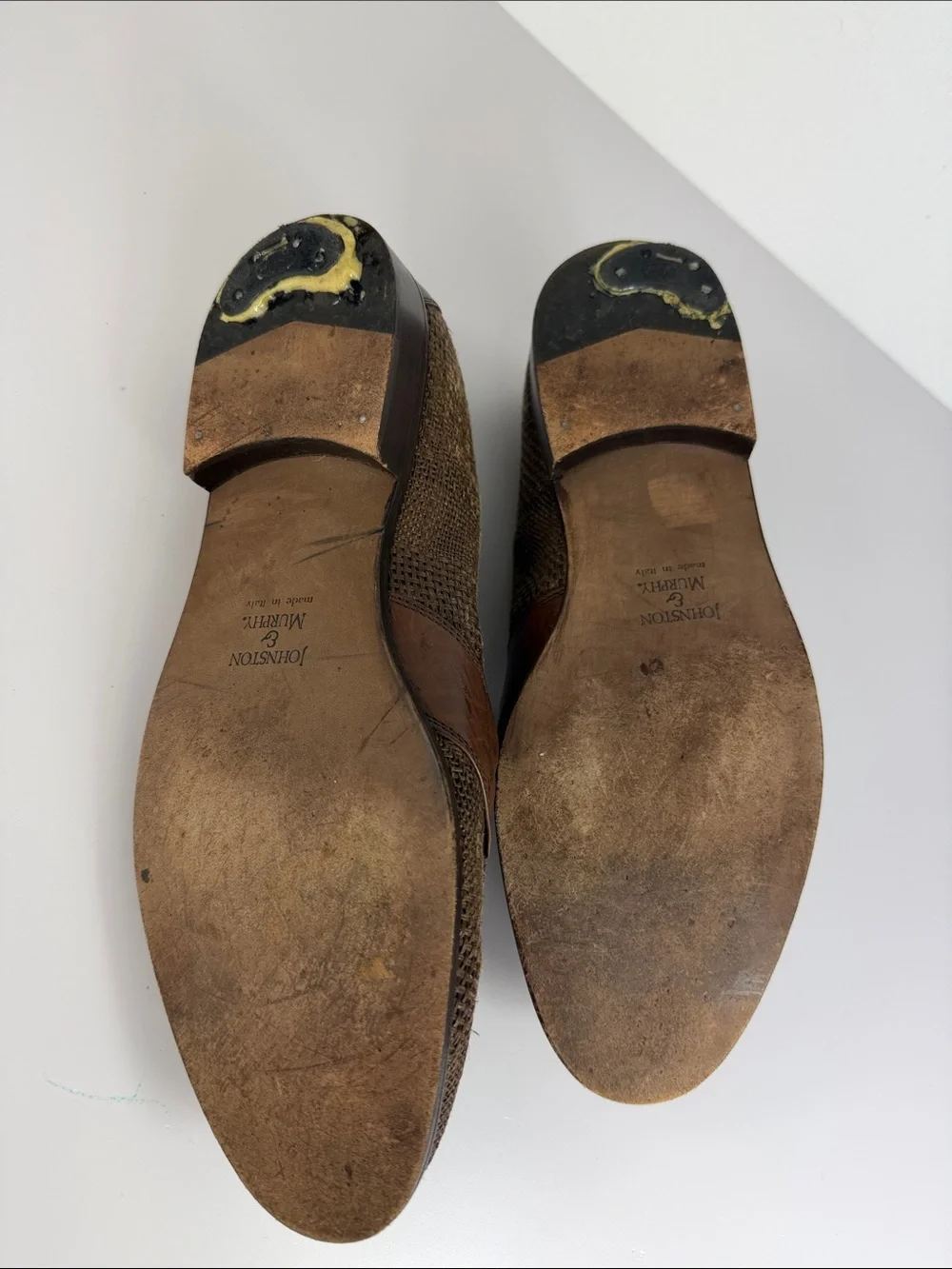Johnston & Murphy Mens Brown Leather Tassel Loafers Italy Woven Size 9 M Shoes